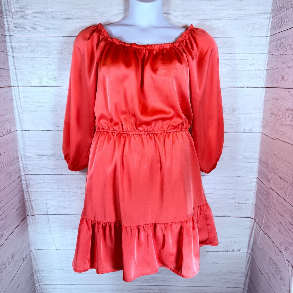 HYFVE Large coral Ruffle babydoll satin mini Dress coquette cottage romantic - Picture 2 of 10
